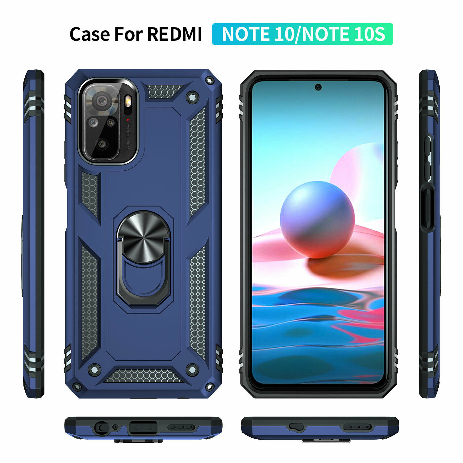 Protectores para celular  para Xiaomi  Redmi Note 10 / 10s Funda reforzada con anillo v2 Azul